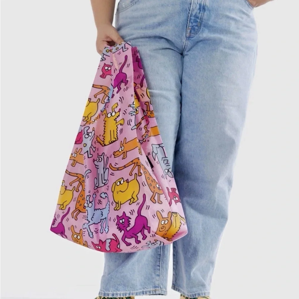 BAGGU Pink and Yellow Animal Print Bag Keith Haring limited edition standard - Picture 3 of 4